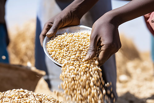 Hands Harvesting Wheat Grains: Rural Agriculture and Food Security.